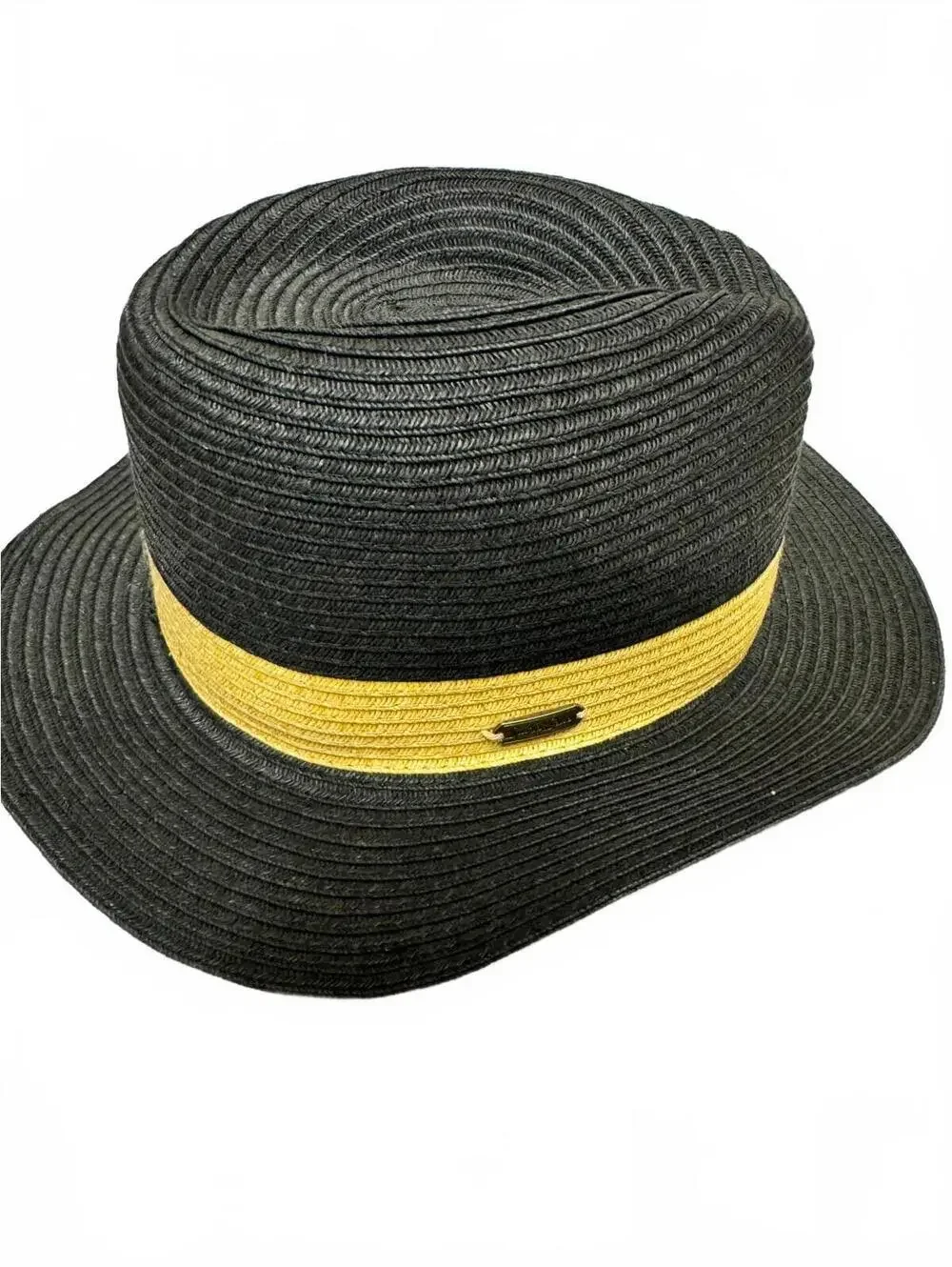 Sun N Sand Straw Fedora Sun Hat Black Yellow Band One Size